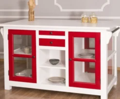 Casa Padrino Landhausstil Kücheninsel Weiß / Rot 150 x 90 x H. 90 cm - Massivholz Küchenschrank mit 4 Glastüren und 4 Schubladen - Landhausstil Küchenmöbel