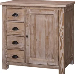 Casa Padrino Landhausstil Küchenschrank Naturfarben 92 x 65 x H. 90 cm - Küchen Unterschrank mit Tür und 4 Schubladen
