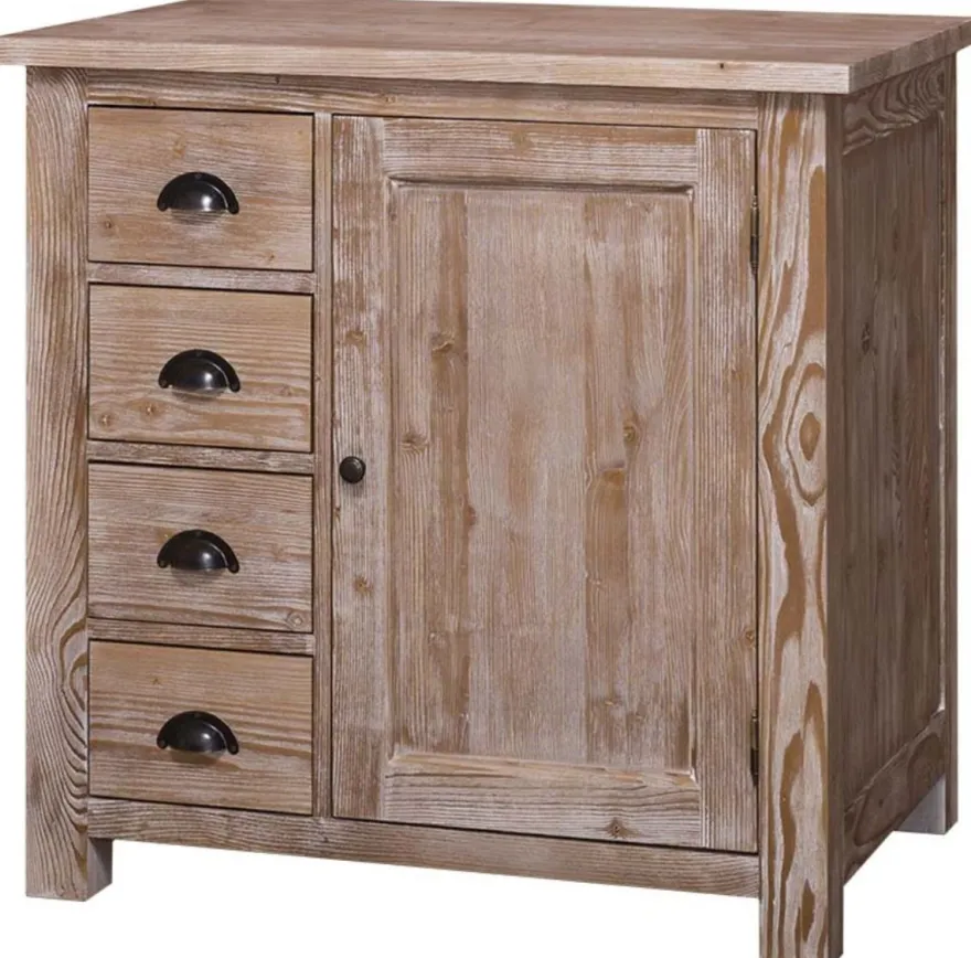 Casa Padrino Landhausstil Küchenschrank Naturfarben 92 x 65 x H. 90 cm - Küchen Unterschrank mit Tür und 4 Schubladen