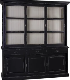Casa Padrino Landhausstil Küchenschrank Antik Schwarz / Weiß 206 x 53 x H. 219 cm - 2 Teiliger Küchenschrank mit 6 Schiebetüren und 3 Schubladen