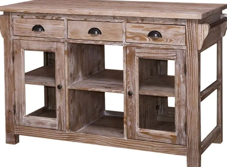 Casa Padrino Landhausstil Kücheninsel Naturfarben 135 x 65 x H. 90 cm - Landhausstil Küchenschrank mit 4 Glastüren und 6 Schubladen
