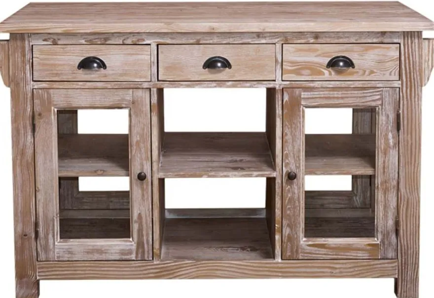 Casa Padrino Landhausstil Kücheninsel Naturfarben 135 x 65 x H. 90 cm - Landhausstil Küchenschrank mit 4 Glastüren und 6 Schubladen