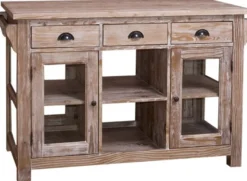 Casa Padrino Landhausstil Kücheninsel Naturfarben 135 x 65 x H. 90 cm - Landhausstil Küchenschrank mit 4 Glastüren und 6 Schubladen