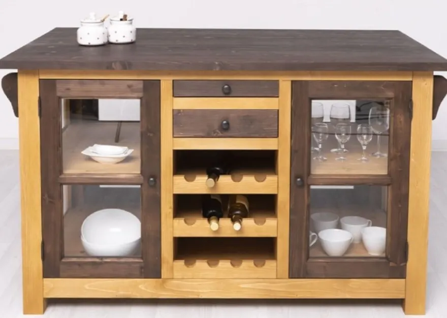 Casa Padrino Landhausstil Kücheninsel Braun / Naturfarben 150 x 90 x H. 90 cm - Massivholz Küchenschrank - Landhausstil Massivholz Küchen Möbel - Massivholz Esszimmer Möbel im Landhausstil