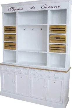 Casa Padrino Landhausstil Küchenschrank Antik Weiß / Naturfarben 160 x 43 x H. 218 cm - Massiver Küchenschrank