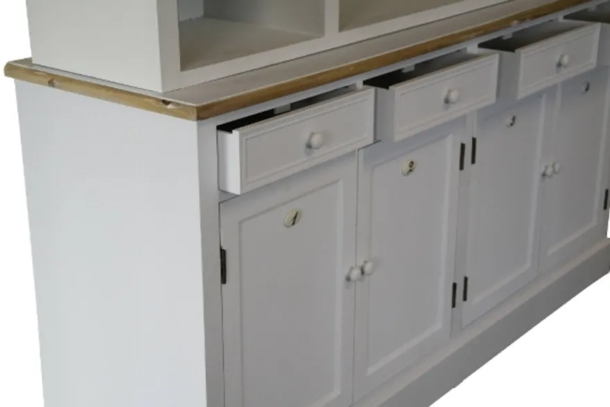 Casa Padrino Landhausstil Küchenschrank Antik Weiß / Naturfarben 160 x 43 x H. 218 cm - Massiver Küchenschrank