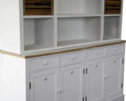 Casa Padrino Landhausstil Küchenschrank Antik Weiß / Naturfarben 160 x 43 x H. 218 cm - Massiver Küchenschrank
