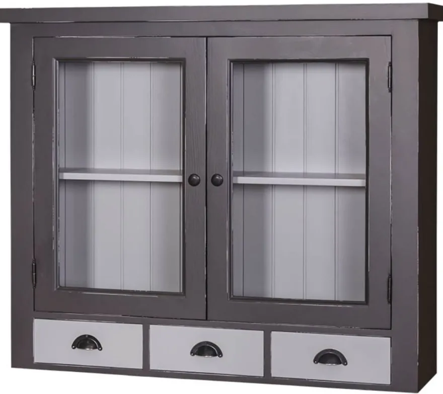 Casa Padrino Landhausstil Küchenhängeschrank Antik Grau / Hellgrau 192 x 31 x H. 65 cm - Landhausstil Küchenschrank mit 2 Glastüren und 3 Schubladen