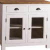 Casa Padrino Landhausstil Küchenschrank mit 2 Glastüren und 2 Schubladen Weiß / Grau / Braun 100 x 65 x H. 90 cm - Küchenmöbel im Landhausstil