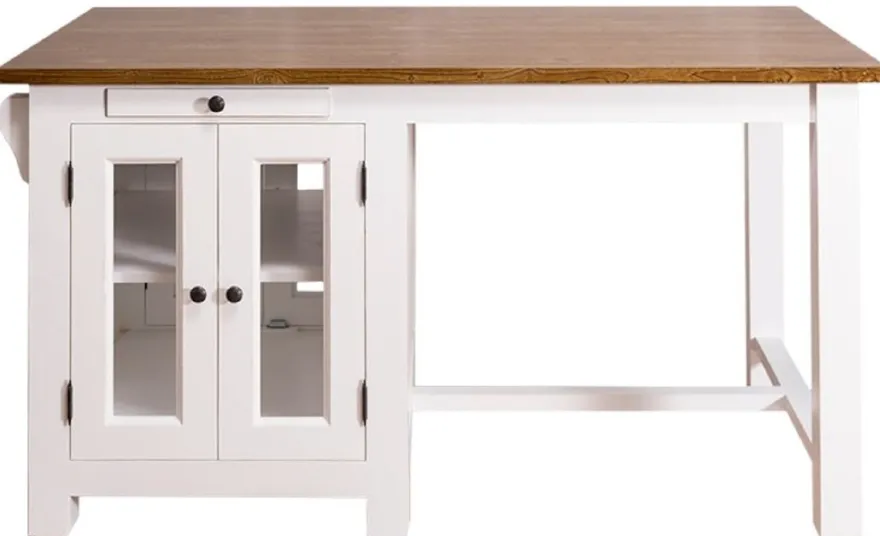Casa Padrino Landhausstil Kücheninsel mit 4 Glastüren und 2 Schubladen Weiß / Dunkelbraun 150 x 85 x H. 80 cm - Landhausstil Küchenmöbel