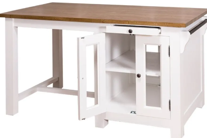 Casa Padrino Landhausstil Kücheninsel mit 4 Glastüren und 2 Schubladen Weiß / Dunkelbraun 150 x 85 x H. 80 cm - Landhausstil Küchenmöbel