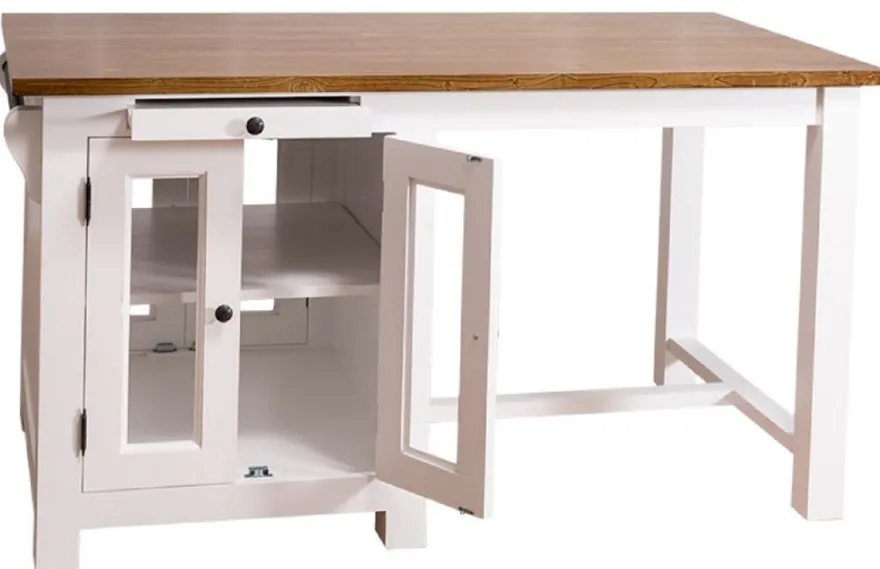 Casa Padrino Landhausstil Kücheninsel mit 4 Glastüren und 2 Schubladen Weiß / Dunkelbraun 150 x 85 x H. 80 cm - Landhausstil Küchenmöbel