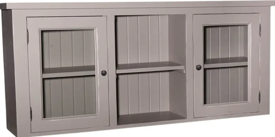 Casa Padrino Landhausstil Küchenhängeschrank Grau 156 x 31 x H. 65 cm - Landhausstil Küchenschrank mit 2 Glastüren
