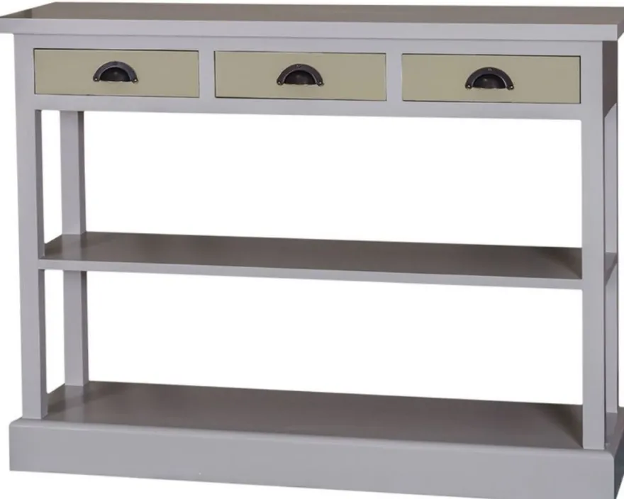 Casa Padrino Landhausstil Küchenkonsole Grau / Grün 120 x 35 x H. 89 cm - Landhausstil Konsolentisch mit 3 Schubladen