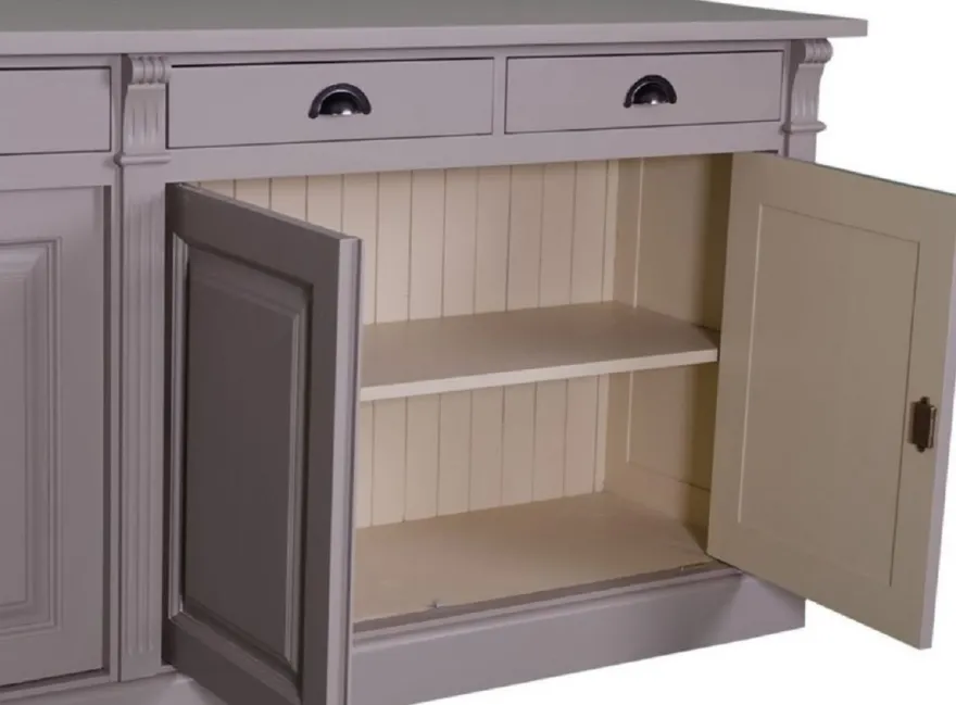 Casa Padrino Landhausstil Küchenschrank mit 4 Türen und 4 Schubladen Grau 219 x 51 x H. 90 cm - Massivholz Schrank - Landhausstil Möbel