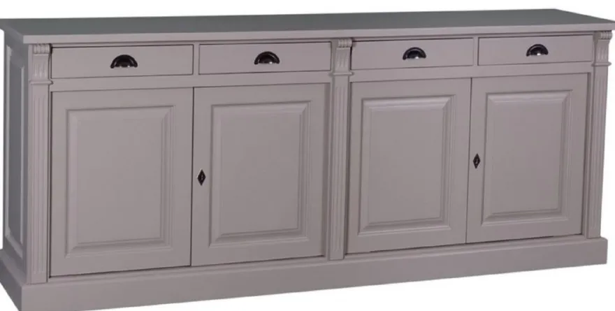 Casa Padrino Landhausstil Küchenschrank mit 4 Türen und 4 Schubladen Grau 219 x 51 x H. 90 cm - Massivholz Schrank - Landhausstil Möbel