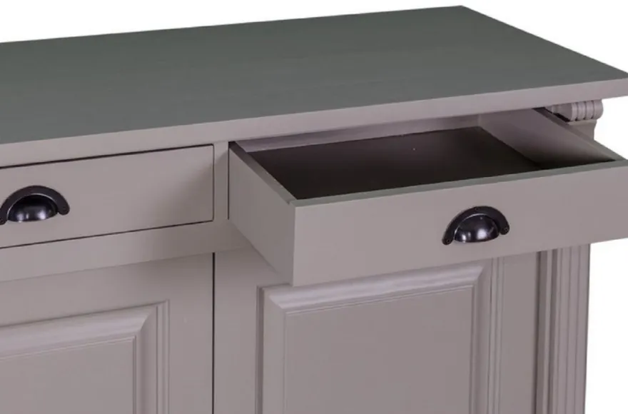 Casa Padrino Landhausstil Küchenschrank mit 4 Türen und 4 Schubladen Grau 219 x 51 x H. 90 cm - Massivholz Schrank - Landhausstil Möbel