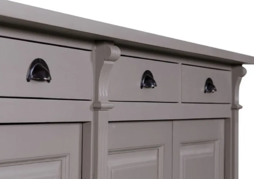 Casa Padrino Landhausstil Küchenschrank mit 4 Türen und 4 Schubladen Grau 219 x 51 x H. 90 cm - Massivholz Schrank - Landhausstil Möbel