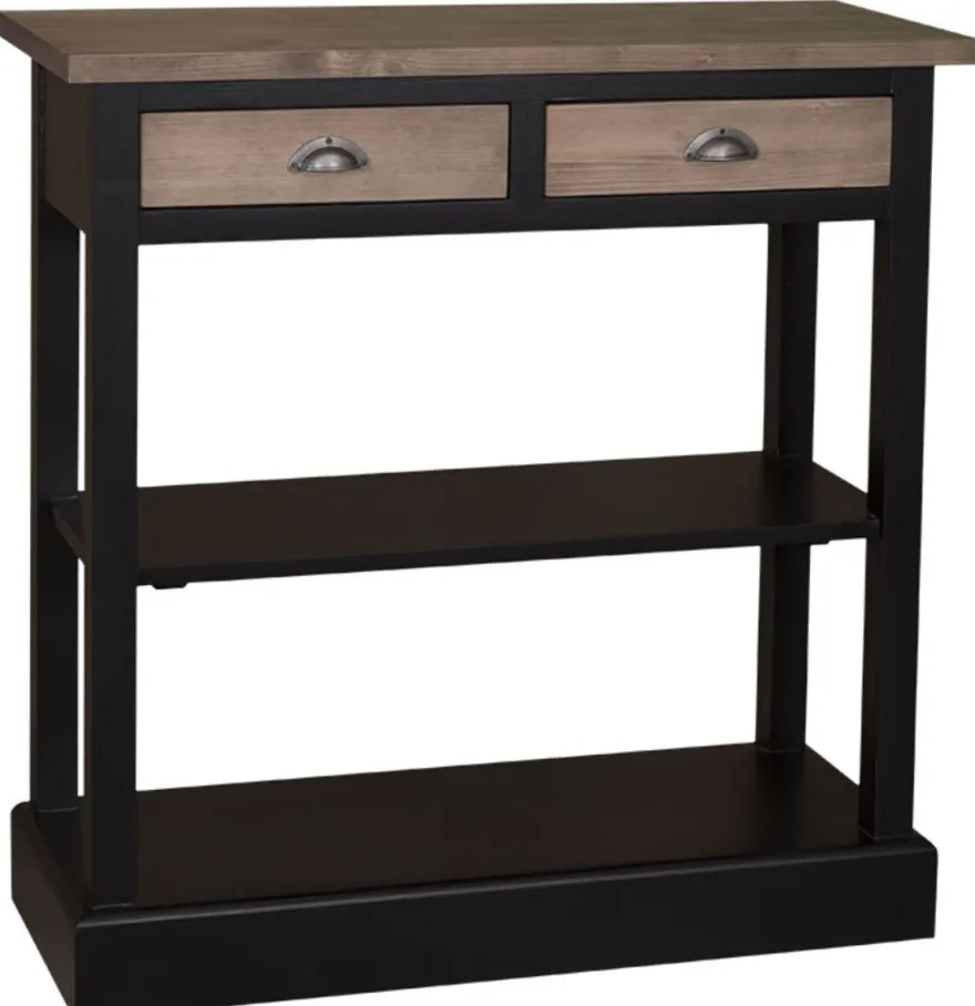 Casa Padrino Landhausstil Küchenkonsole Schwarz / Braun 85 x 35 x H. 89 cm - Landhausstil Konsolentisch mit 2 Schubladen