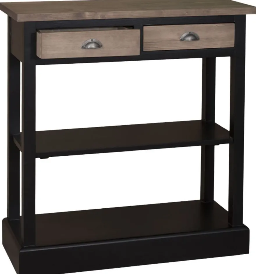 Casa Padrino Landhausstil Küchenkonsole Schwarz / Braun 85 x 35 x H. 89 cm - Landhausstil Konsolentisch mit 2 Schubladen