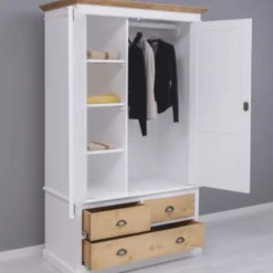 Casa Padrino Landhausstil Kleiderschrank Weiß / Naturfarben 121 x H. 197 cm - Schlafzimmer Möbel