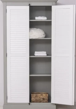 Casa Padrino Landhausstil Kleiderschrank Grau / Weiß 109 x 40 x H. 210 cm - Massivholz Schlafzimmerschrank mit 2 Türen - Landhausstil Schlafzimmer Möbel - Massivholz Möbel im Landhausstil