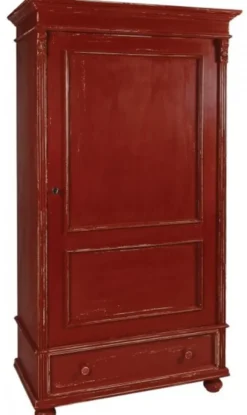 Casa Padrino Landhausstil Kleiderschrank Antik Rot 103 x 54 x H. 188 cm - Shabby Chic Massivholz Schlafzimmerschrank mit Tür und Schublade - Landhausstil Schlafzimmer Möbel