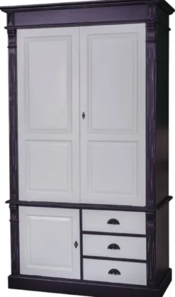 Casa Padrino Landhausstil Kleiderschrank Antik Schwarz / Grau 120 x 59 x H. 210 cm - Massivholz Schlafzimmerschrank mit 3 Türen und 3 Schubladen - Landhausstil Schlafzimmermöbel