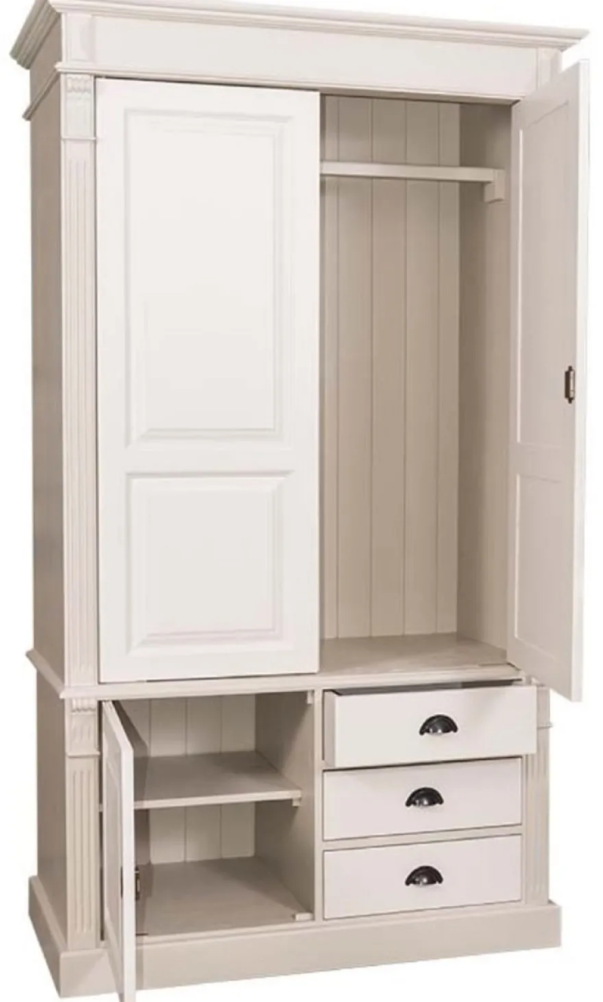 Casa Padrino Landhausstil Kleiderschrank Beige / Creme 120 x 59 x H. 210 cm - Massivholz Schlafzimmerschrank mit 3 Türen und 3 Schubladen - Landhausstil Schlafzimmermöbel