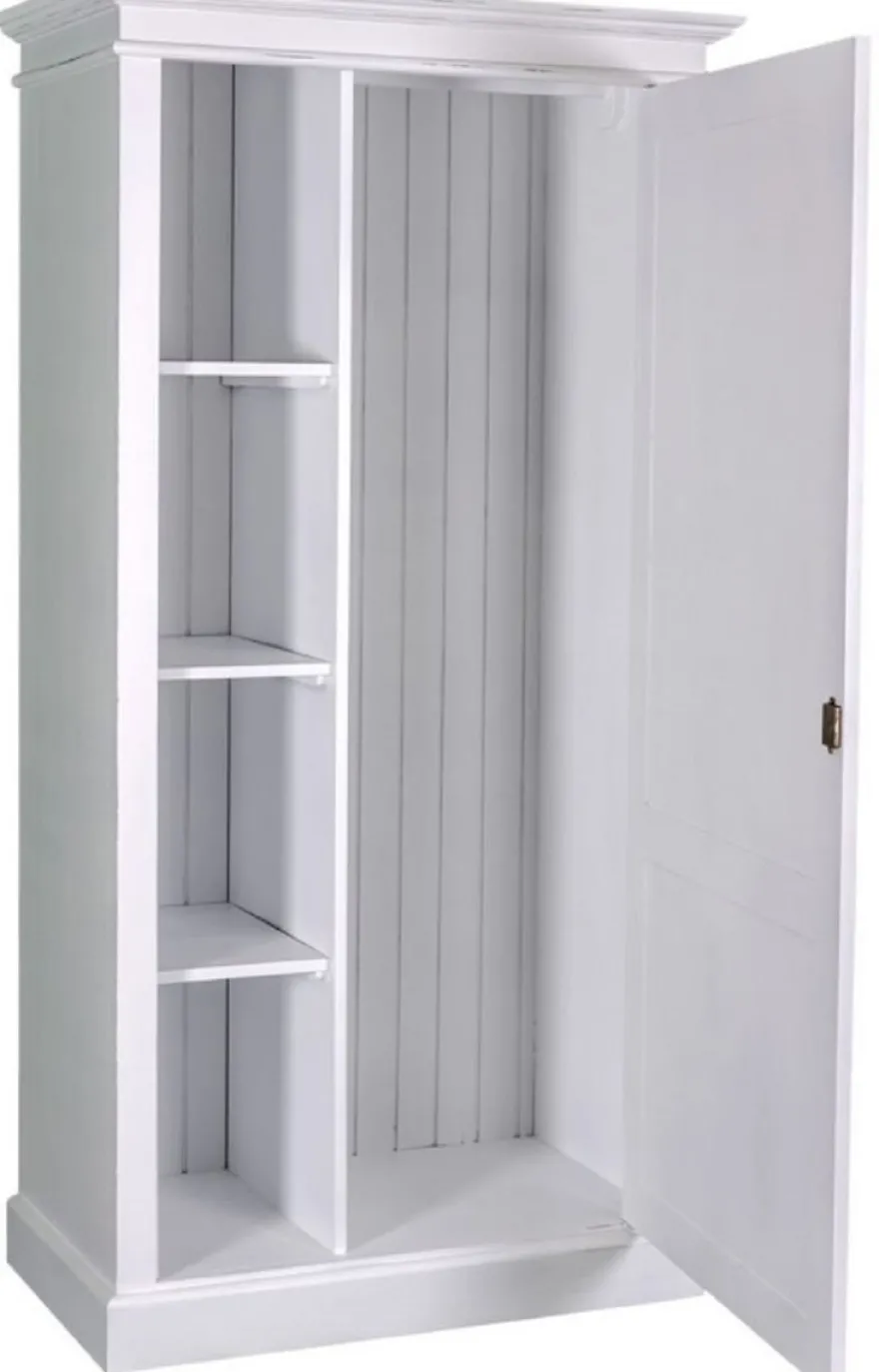 Casa Padrino Landhausstil Kleiderschrank Antik Weiß 100 x 67 x H. 200 cm - Massivholz Schlafzimmerschrank mit Tür - Landhausstil Schlafzimmermöbel