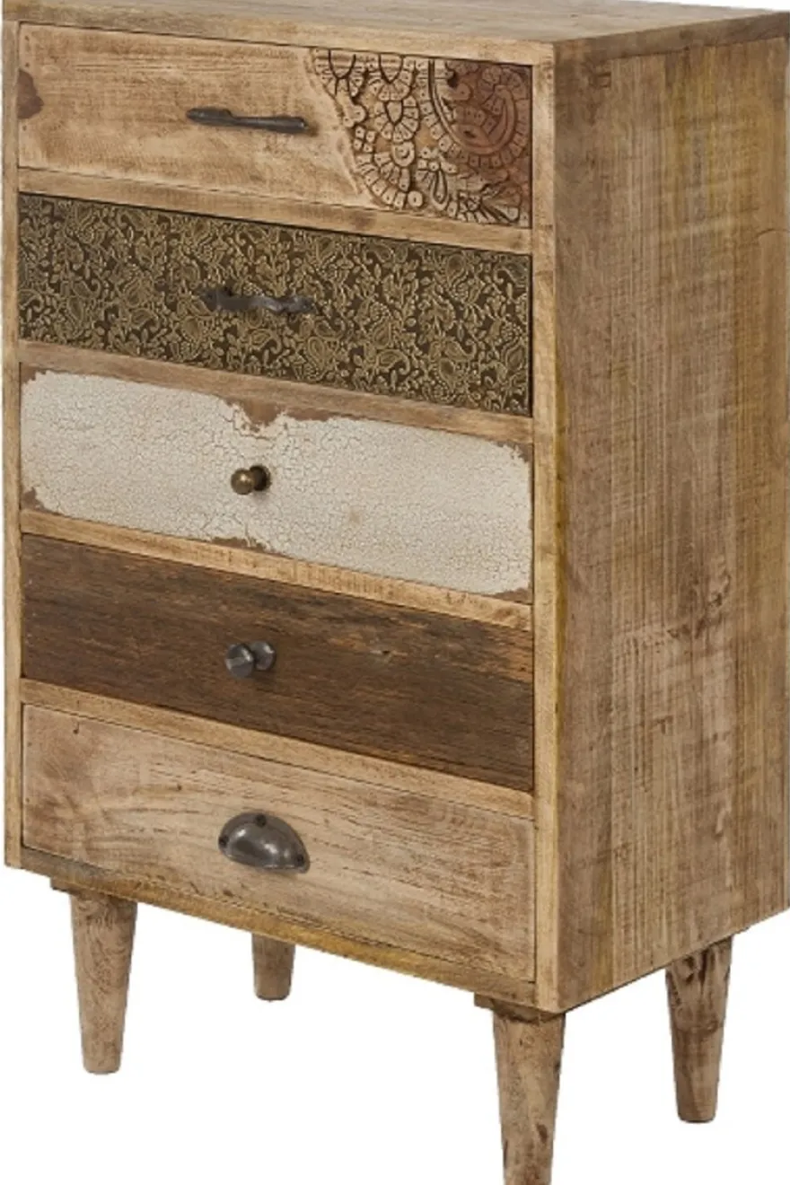 Casa Padrino Landhausstil Kommode mit 5 Schubladen Naturfarben / Mehrfarbig 48 x 27 x H. 80 cm - Landhausstil Möbel