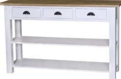 Casa Padrino Landhausstil Konsole mit 3 Schubladen Weiß / Naturfarben 145 x 45 x H. 89 cm - Landhausstil Möbel