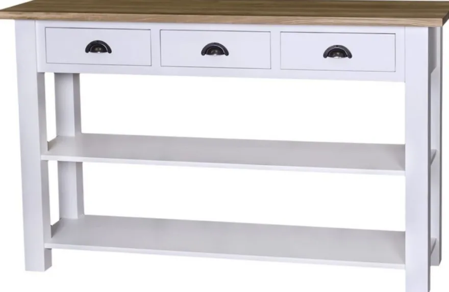 Casa Padrino Landhausstil Konsole mit 3 Schubladen Weiß / Naturfarben 145 x 45 x H. 89 cm - Landhausstil Möbel