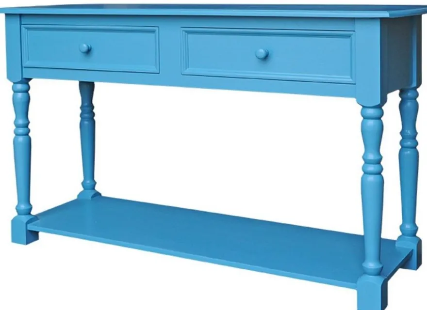 Casa Padrino Landhausstil Konsolentisch mit 2 Schubladen und Regal Blau 152 x 51 x H. 90 cm - Landhausstil Hotel Möbel