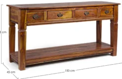 Casa Padrino Landhausstil Konsole Braun / Naturfarben 150 x 45 x H. 78 cm - Rustikaler Massivholz Konsolentisch mit 4 Schubladen - Rustikale Möbel - Massivholz Möbel - Landhausstil Möbel