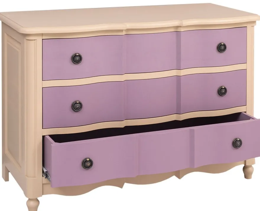 Casa Padrino Landhausstil Kommode mit 3 Schubladen Beige / Lila 130 cm - Landhausstil Möbel