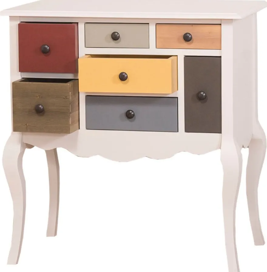 Casa Padrino Landhausstil Kommode Cremefarben / Mehrfarbig 80 x 48 x H. 82 cm - Landhausstil Kommode mit 7 Schubladen