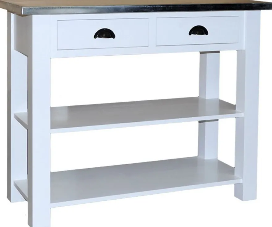 Casa Padrino Landhausstil Konsole mit 2 Schubladen Weiß / Silber 110 x 45 x H. 89 cm - Konsolentisch mit verzinkter Platte