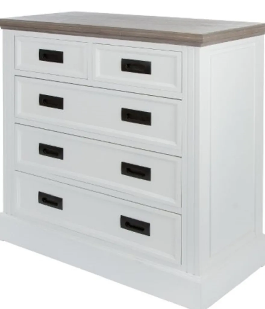Casa Padrino Landhausstil Kommode mit 5 Schubladen Weiß / Grau 85 x 40 x H. 86 cm - Landhausstil Möbel