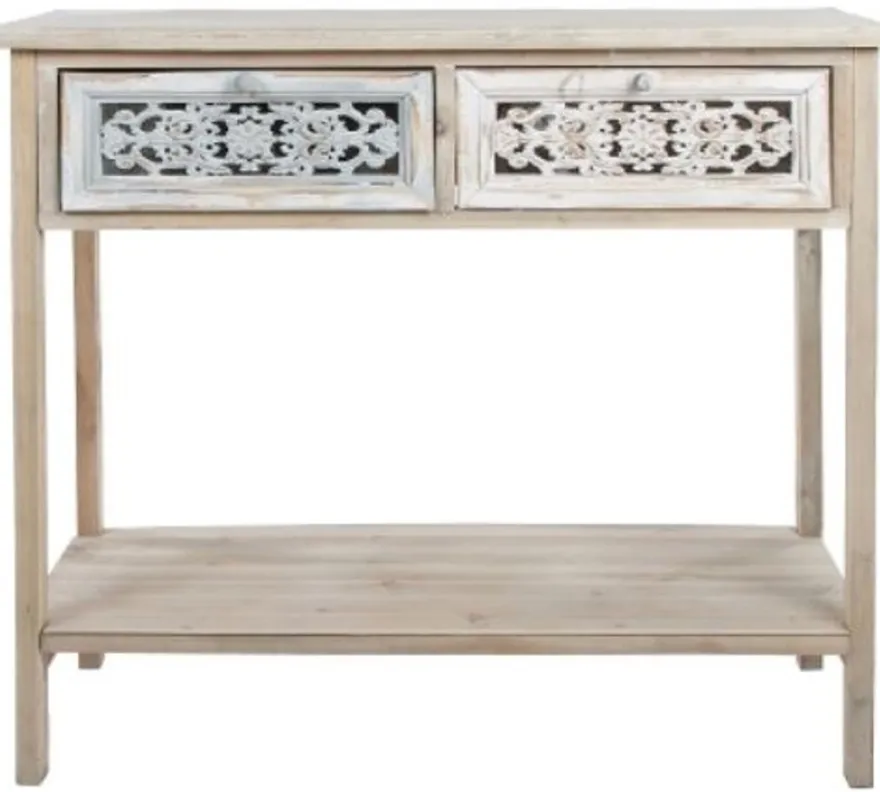 Casa Padrino Landhausstil Konsole Antik Weiß / Naturfarben 85 x 37 x H. 77 cm - Handgefertigter Shabby Chic Konsolentisch mit 2 Schubladen