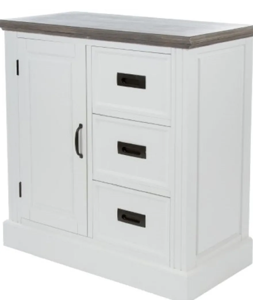 Casa Padrino Landhausstil Kommode mit Tür und 3 Schubladen Weiß / Grau 80 x 40 x H. 85 cm - Landhausstil Möbel