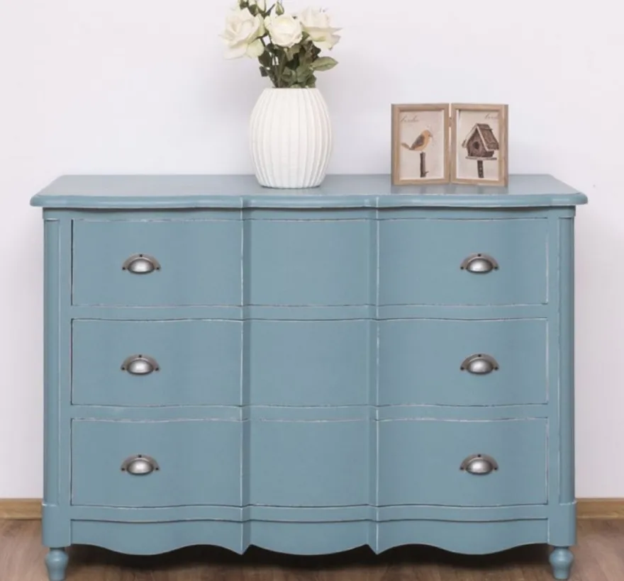 Casa Padrino Landhausstil Kommode Antik Hellblau 130 x 57 x H. 90 cm - Massivholz Schrank mit 3 Schubladen - Landhausstil Möbel