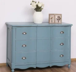Casa Padrino Landhausstil Kommode Antik Hellblau 130 x 57 x H. 90 cm - Massivholz Schrank mit 3 Schubladen - Landhausstil Möbel