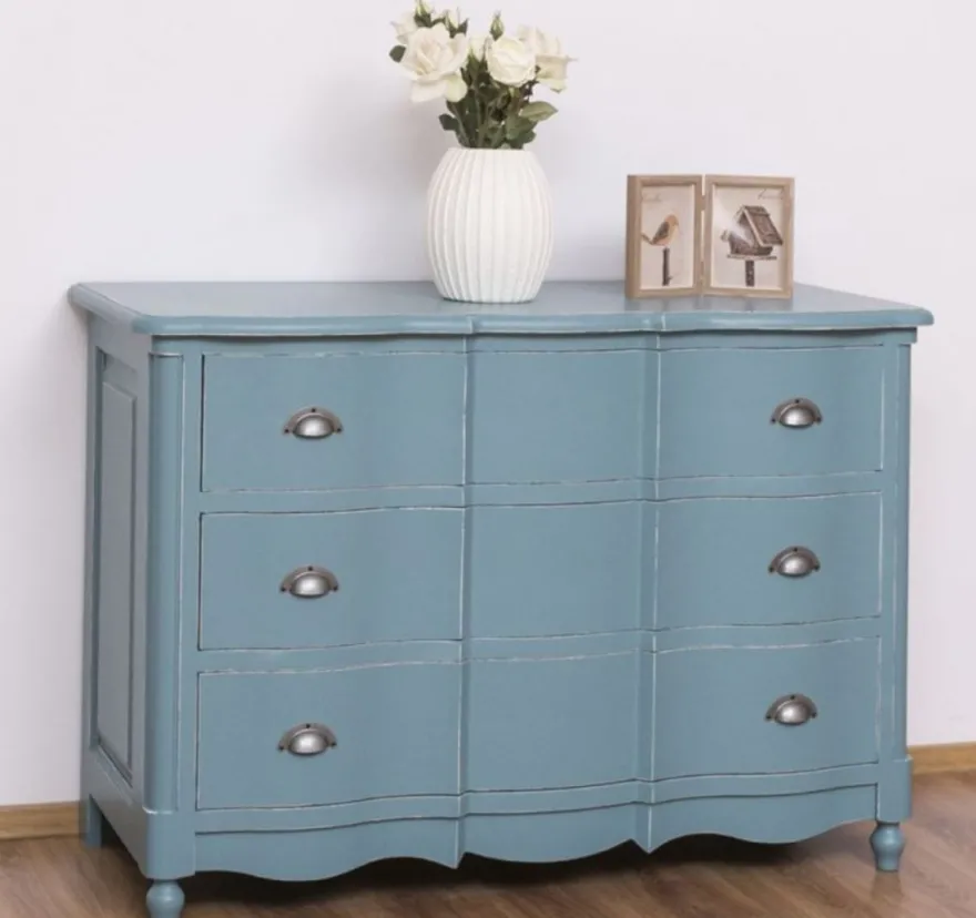 Casa Padrino Landhausstil Kommode Antik Hellblau 130 x 57 x H. 90 cm - Massivholz Schrank mit 3 Schubladen - Landhausstil Möbel