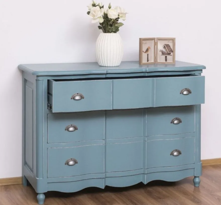 Casa Padrino Landhausstil Kommode Antik Hellblau 130 x 57 x H. 90 cm - Massivholz Schrank mit 3 Schubladen - Landhausstil Möbel