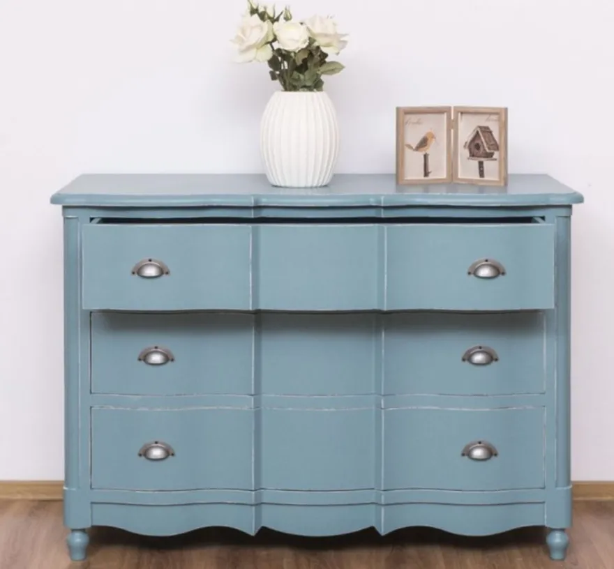 Casa Padrino Landhausstil Kommode Antik Hellblau 130 x 57 x H. 90 cm - Massivholz Schrank mit 3 Schubladen - Landhausstil Möbel