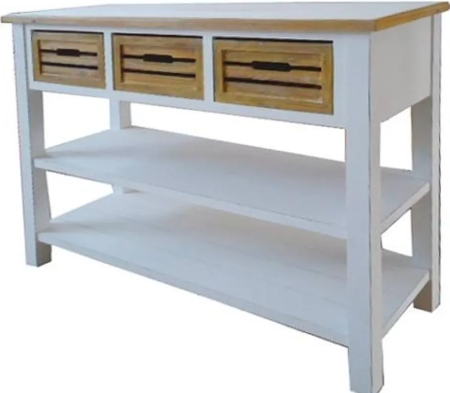 Casa Padrino Landhausstil Konsolentisch mit 3 Schubladen in Antik Weiß und Naturfarben 115 x 41 x H. 87 cm