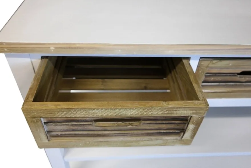 Casa Padrino Landhausstil Konsolentisch mit 3 Schubladen in Antik Weiß und Naturfarben 115 x 41 x H. 87 cm