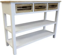 Casa Padrino Landhausstil Konsolentisch mit 3 Schubladen in Antik Weiß und Naturfarben 115 x 41 x H. 87 cm
