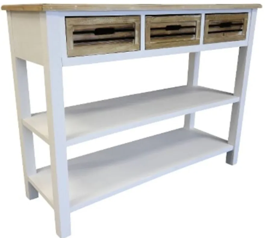 Casa Padrino Landhausstil Konsolentisch mit 3 Schubladen in Antik Weiß und Naturfarben 115 x 41 x H. 87 cm